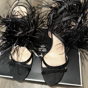 Nina Black Feathered Heels